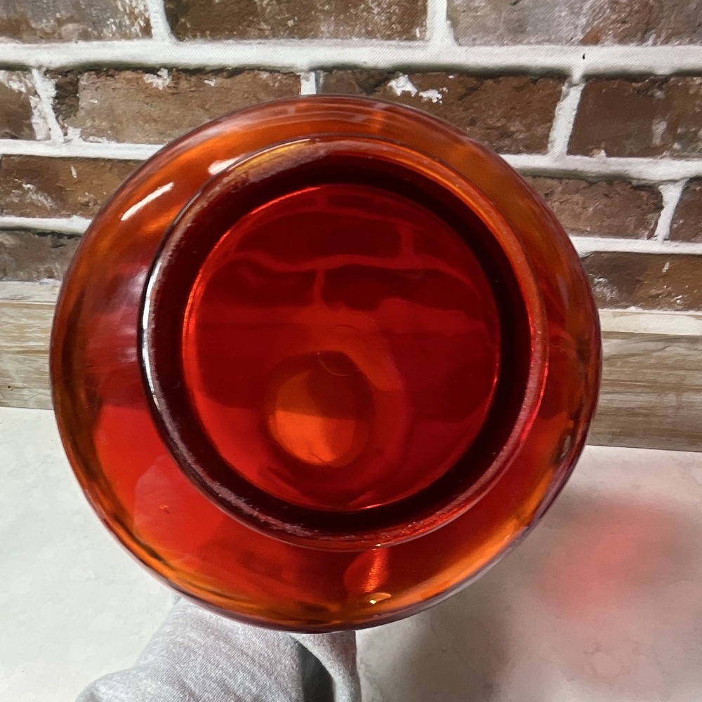 Red Art Glass Vase Amber Ruffled Rim 17" Tall 4" Wide Decorative Centerpiece - Picture 8 of 11